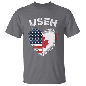 Funny USEH T Shirt Half Canadian American Flag Big Love Heart TS11 Charcoal Print Your Wear