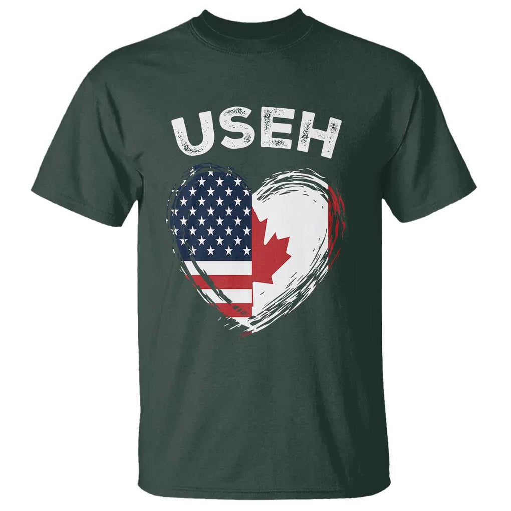 Funny USEH T Shirt Half Canadian American Flag Big Love Heart TS11 Dark Forest Green Print Your Wear