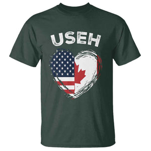 Funny USEH T Shirt Half Canadian American Flag Big Love Heart TS11 Dark Forest Green Print Your Wear