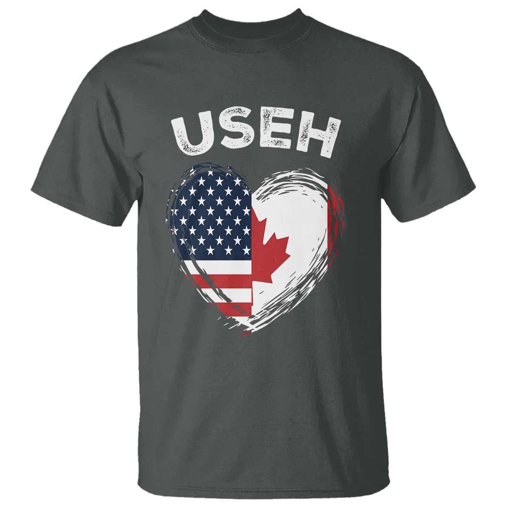Funny USEH T Shirt Half Canadian American Flag Big Love Heart TS11 Dark Heather Print Your Wear