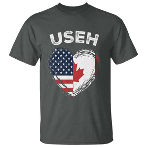 Funny USEH T Shirt Half Canadian American Flag Big Love Heart TS11 Dark Heather Print Your Wear