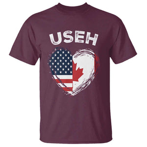 Funny USEH T Shirt Half Canadian American Flag Big Love Heart TS11 Maroon Print Your Wear