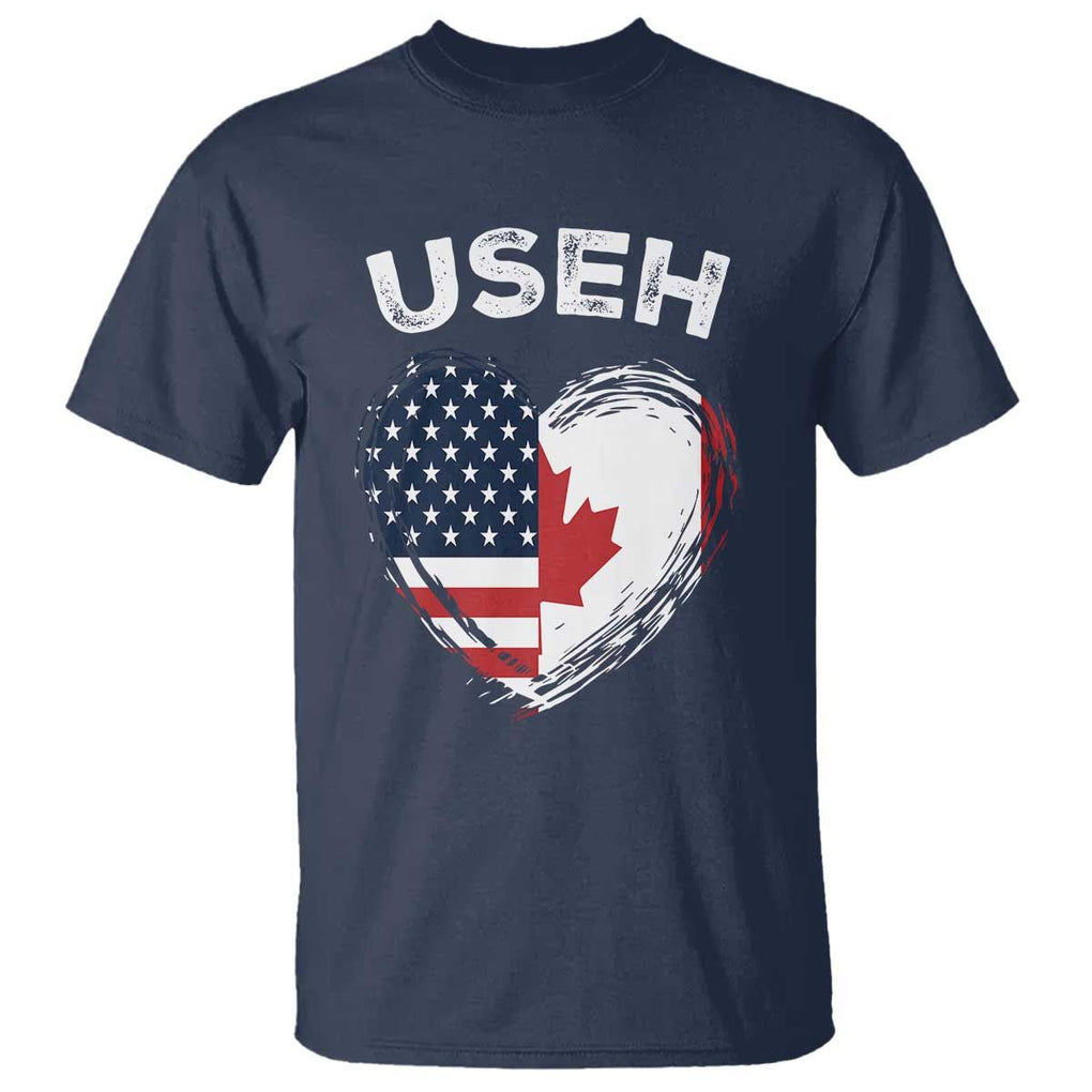 Funny USEH T Shirt Half Canadian American Flag Big Love Heart TS11 Navy Print Your Wear