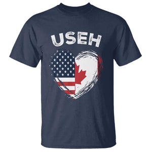 Funny USEH T Shirt Half Canadian American Flag Big Love Heart TS11 Navy Print Your Wear