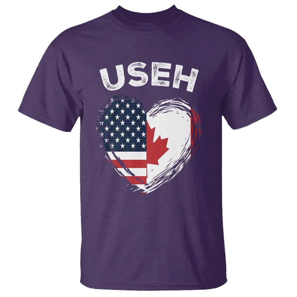 Funny USEH T Shirt Half Canadian American Flag Big Love Heart TS11 Purple Print Your Wear