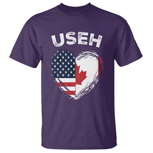 Funny USEH T Shirt Half Canadian American Flag Big Love Heart TS11 Purple Print Your Wear