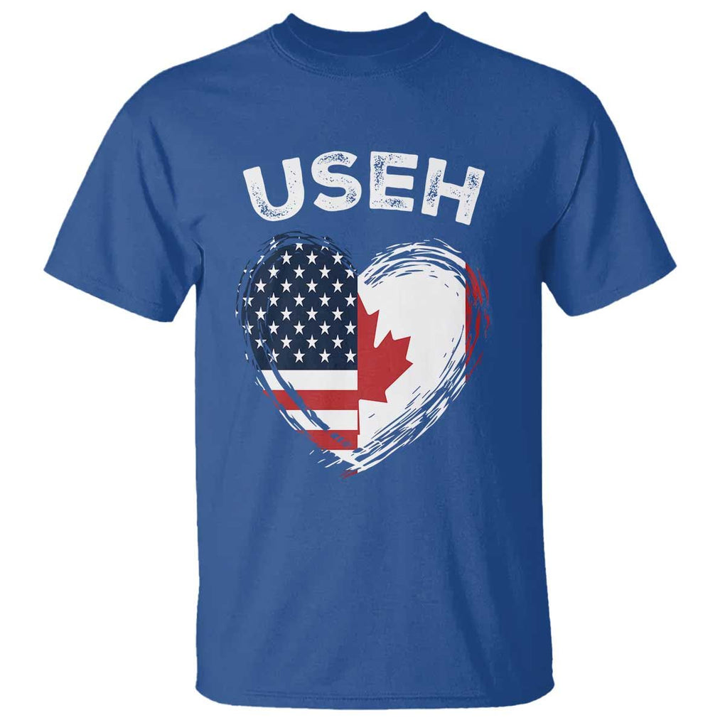 Funny USEH T Shirt Half Canadian American Flag Big Love Heart TS11 Royal Blue Print Your Wear