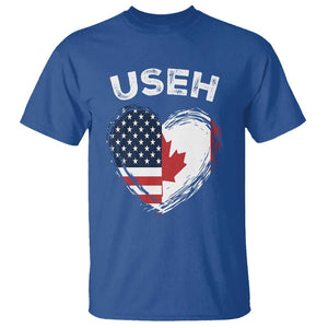 Funny USEH T Shirt Half Canadian American Flag Big Love Heart TS11 Royal Blue Print Your Wear