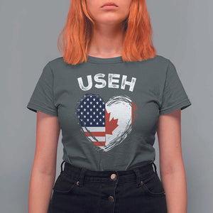 Funny USEH T Shirt For Women Half Canadian American Flag Big Love Heart TS11 Dark Heather Print Your Wear