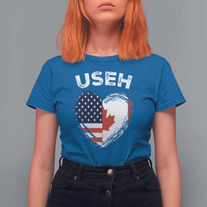 Funny USEH T Shirt For Women Half Canadian American Flag Big Love Heart TS11 Royal Blue Print Your Wear