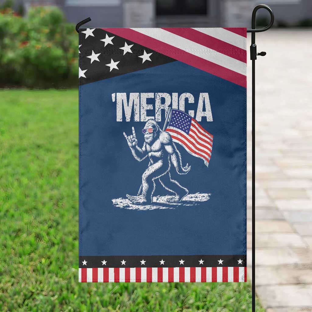 Funny 4th Of July Bigfoot Merica Garden Flag Patriotic Sasquatch American US Flag TS11 Classic Blue Black Print Your Wear