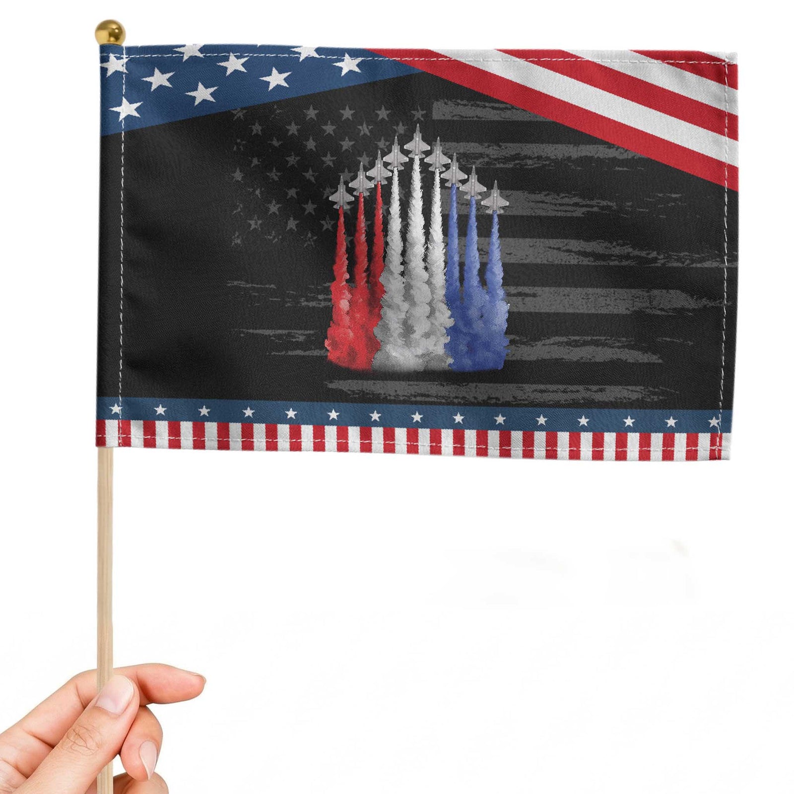 Funny Fighter Jet Airplane American Flag 4th Of July Patriotic Handheld Flag TS11 Distressed 8.2
