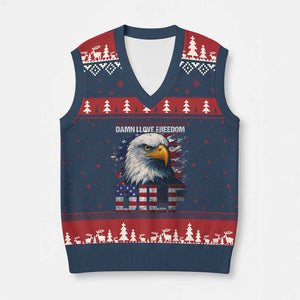 Funny 4th Of July DILF Damn I Love Freedom V-Neck Knit Sweater Vest Vintage Bald Eagle 4th Of July TS11 Navy Red Print Your Wear