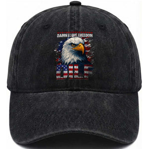 Funny 4th Of July DILF Damn I Love Freedom Washed Cotton Baseball Cap Vintage Bald Eagle 4th Of July TS11 Washed Cap Universal Fit Black Print Your Wear