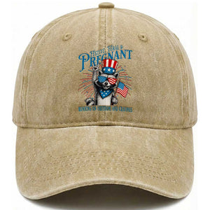 Funny Festive Feral and Pregnant Washed Cotton Baseball Cap Running On Freedom And Cravings 4th of July Maternity Raccoon TS11 Washed Cap Universal Fit Khaki Print Your Wear