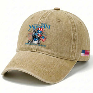 Funny Festive Feral and Pregnant Washed Cotton Baseball Cap Running On Freedom And Cravings 4th of July Maternity Raccoon TS11 Print Your Wear