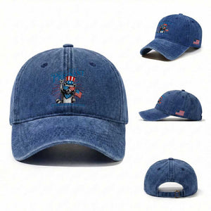 Funny Festive Feral and Pregnant Washed Cotton Baseball Cap Running On Freedom And Cravings 4th of July Maternity Raccoon TS11 Washed Cap Universal Fit Royal Blue Print Your Wear