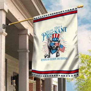 Funny Festive Feral and Pregnant Garden Flag Running On Freedom And Cravings 4th of July Maternity Raccoon TS11 Modern Beige Red Print Your Wear
