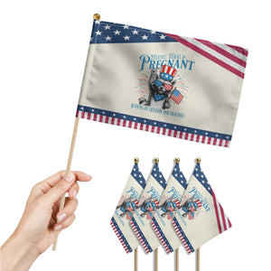 Funny Festive Feral and Pregnant Patriotic Handheld Flag Running On Freedom And Cravings 4th of July Maternity Raccoon TS11 Print Your Wear