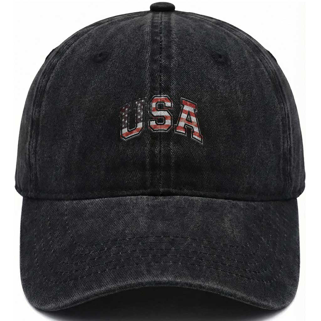 Funny USA Patriotic 4th of July American Flag Washed Cotton Baseball Cap TS11 Washed Cap Universal Fit Black Print Your Wear