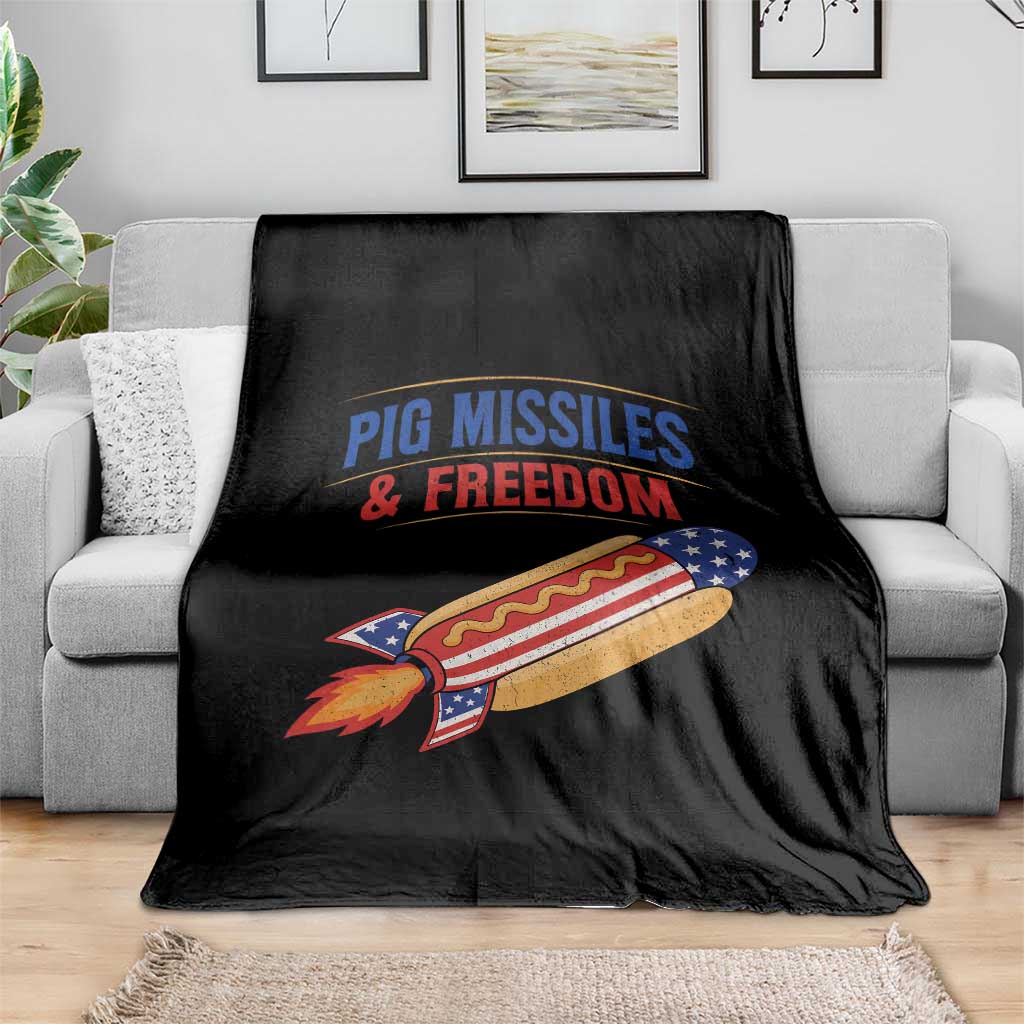 Pig Missiles And Freedom Hot Dog 4th of July Humor Throw Blanket