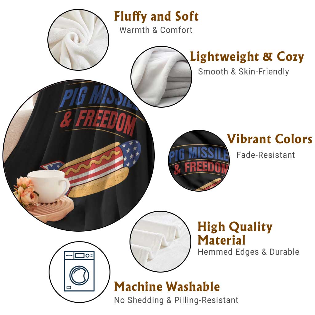 Pig Missiles And Freedom Hot Dog 4th of July Humor Throw Blanket