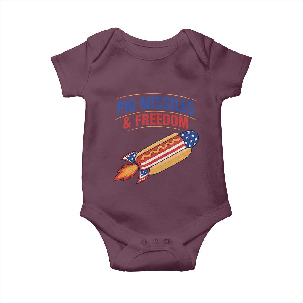 Pig Missiles And Freedom Hot Dog 4th of July Humor Baby Onesie