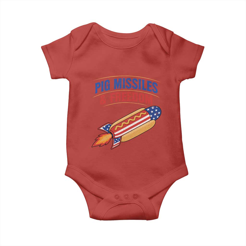 Pig Missiles And Freedom Hot Dog 4th of July Humor Baby Onesie