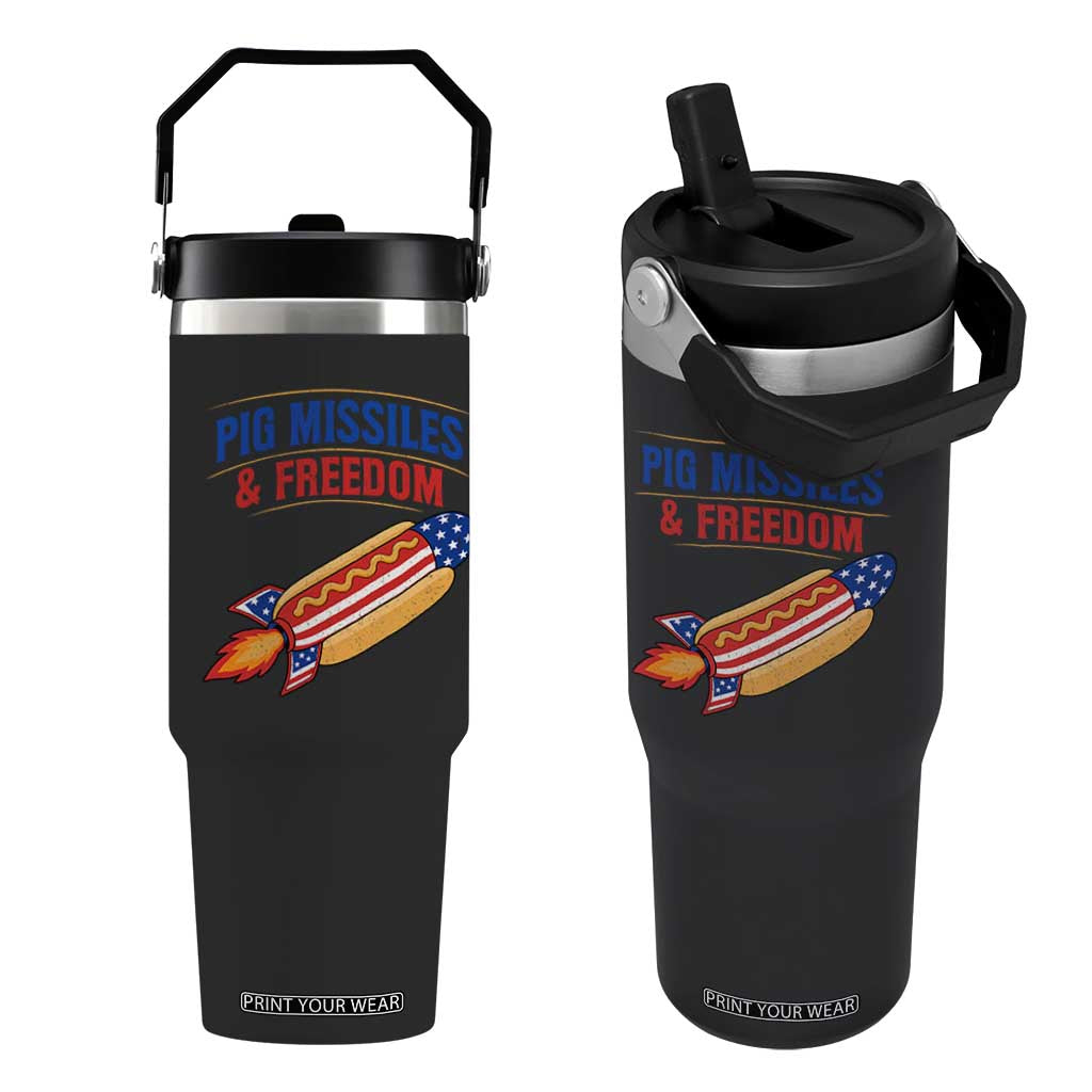 Pig Missiles And Freedom Hot Dog 4th of July Humor Flip Straw Tumbler TS11 One Size: 30 oz Black Print Your Wear