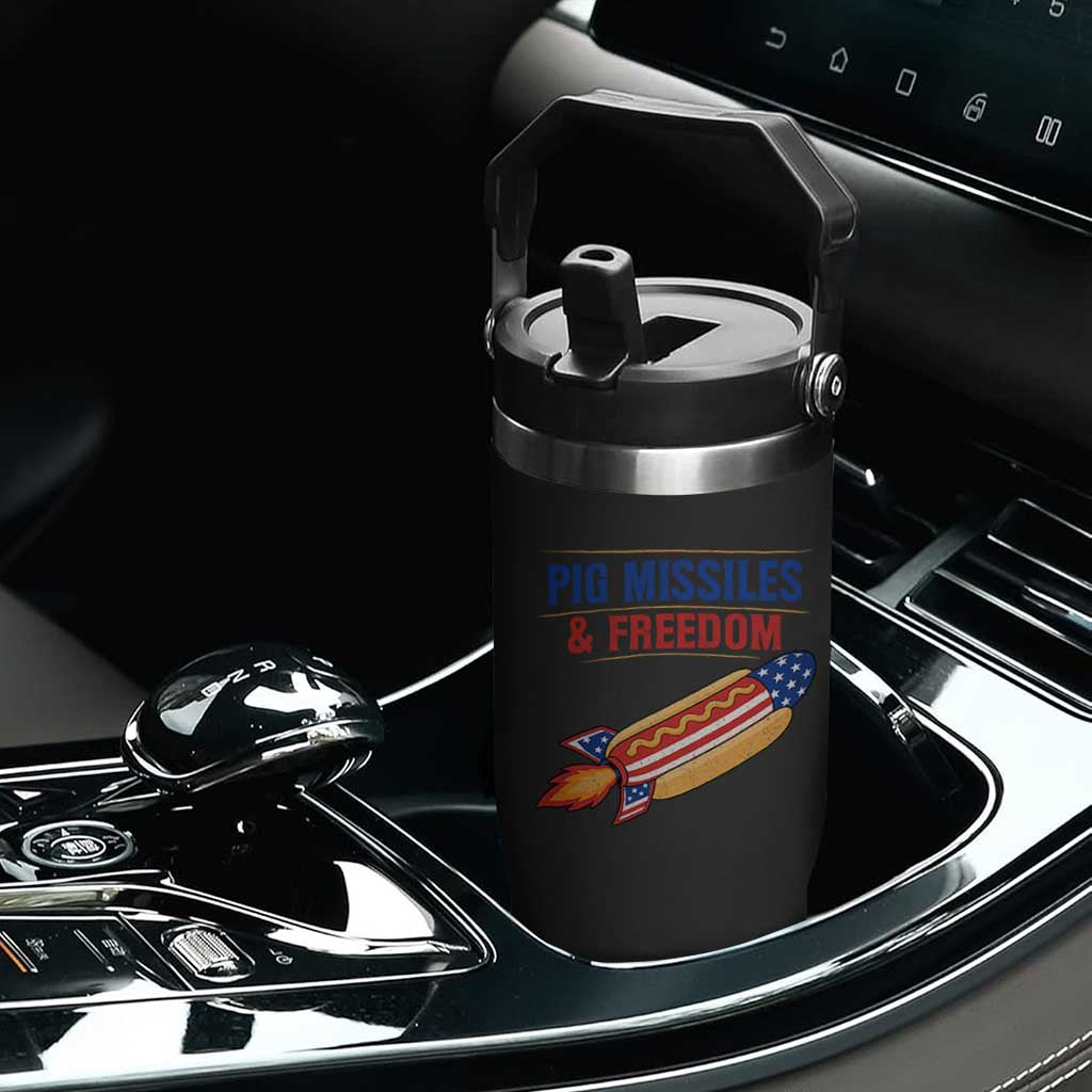 Pig Missiles And Freedom Hot Dog 4th of July Humor Flip Straw Tumbler