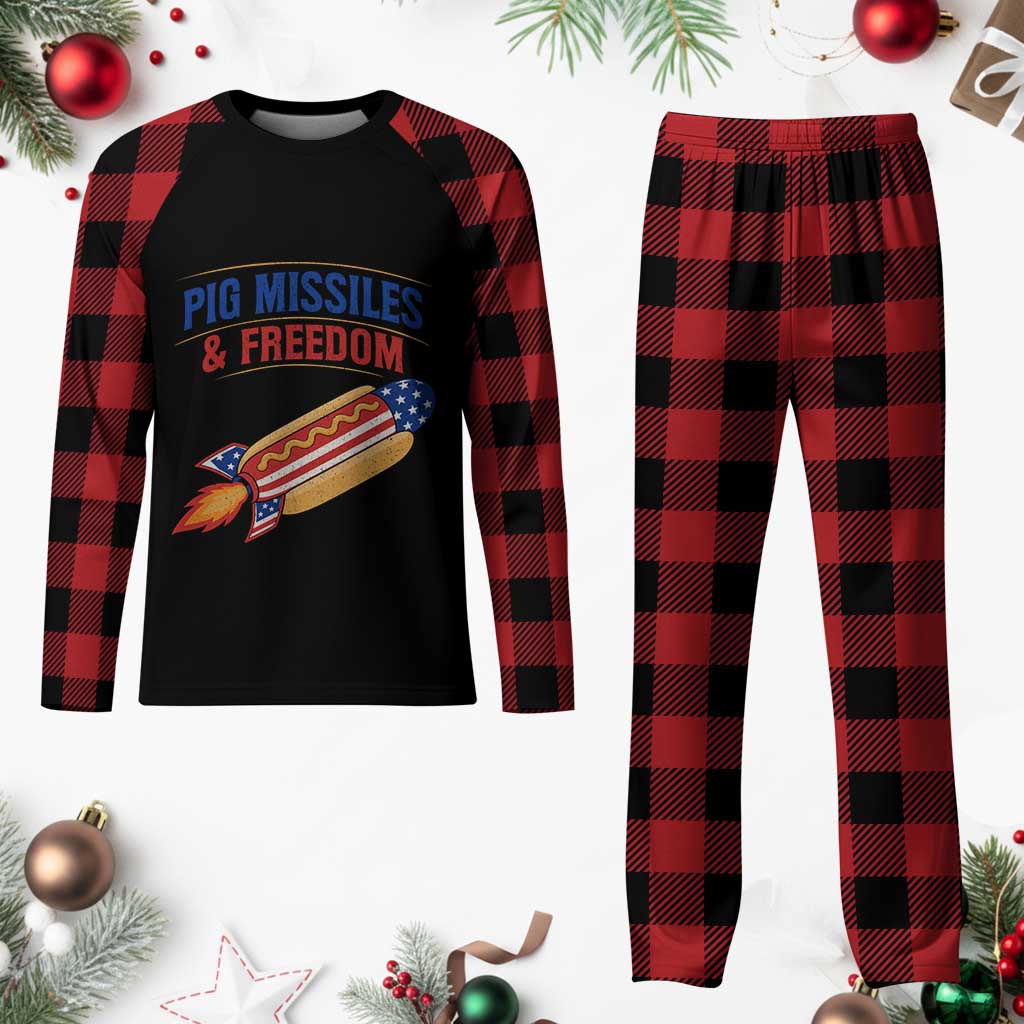 Pig Missiles And Freedom Hot Dog 4th of July Humor Plaid Pajama Set TS11 Buffalo Plaid Print Your Wear