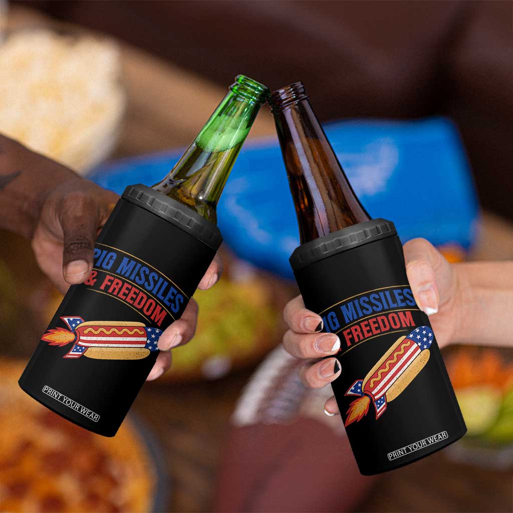 Pig Missiles And Freedom Hot Dog 4th of July Humor 4 in 1 Can Cooler Tumbler TS11 Print Your Wear