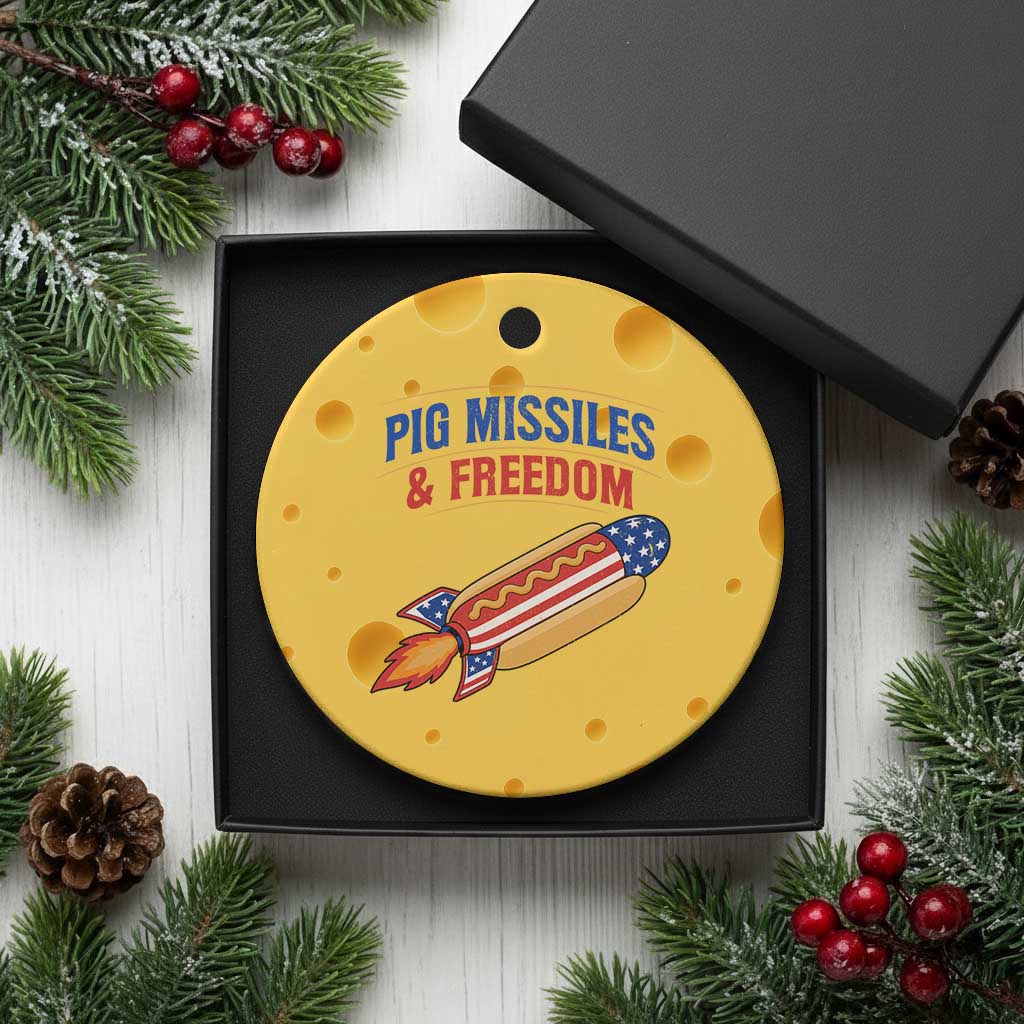 Pig Missiles And Freedom Hot Dog 4th of July Humor Ceramic Ornament