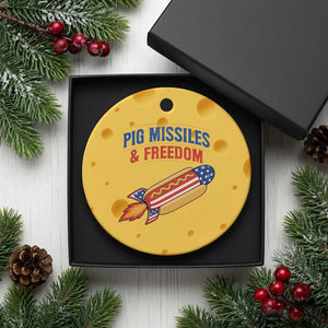 Pig Missiles And Freedom Hot Dog 4th of July Humor Ceramic Ornament