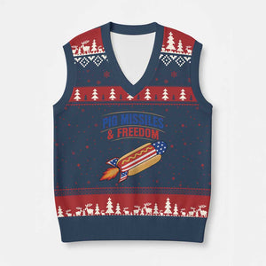Pig Missiles And Freedom Hot Dog 4th of July Humor V-Neck Knit Sweater Vest
