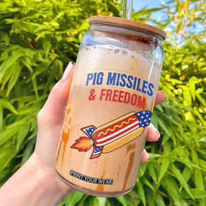 Pig Missiles And Freedom Hot Dog 4th of July Humor Glass Can