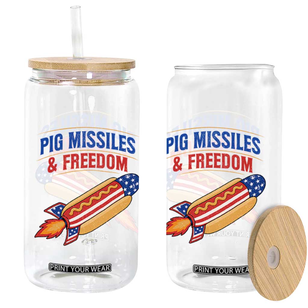 Pig Missiles And Freedom Hot Dog 4th of July Humor Glass Can