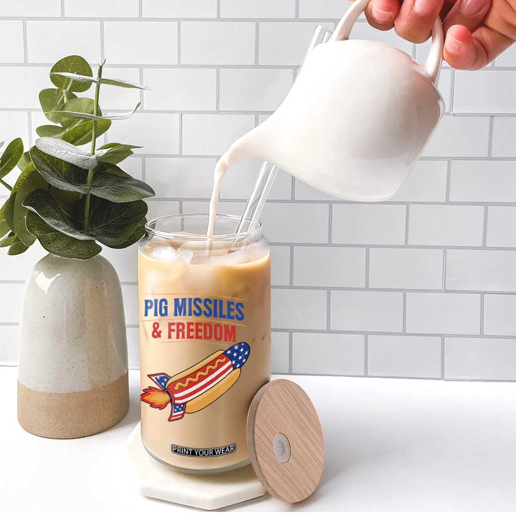 Pig Missiles And Freedom Hot Dog 4th of July Humor Glass Can