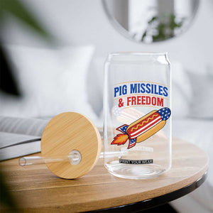 Pig Missiles And Freedom Hot Dog 4th of July Humor Glass Can