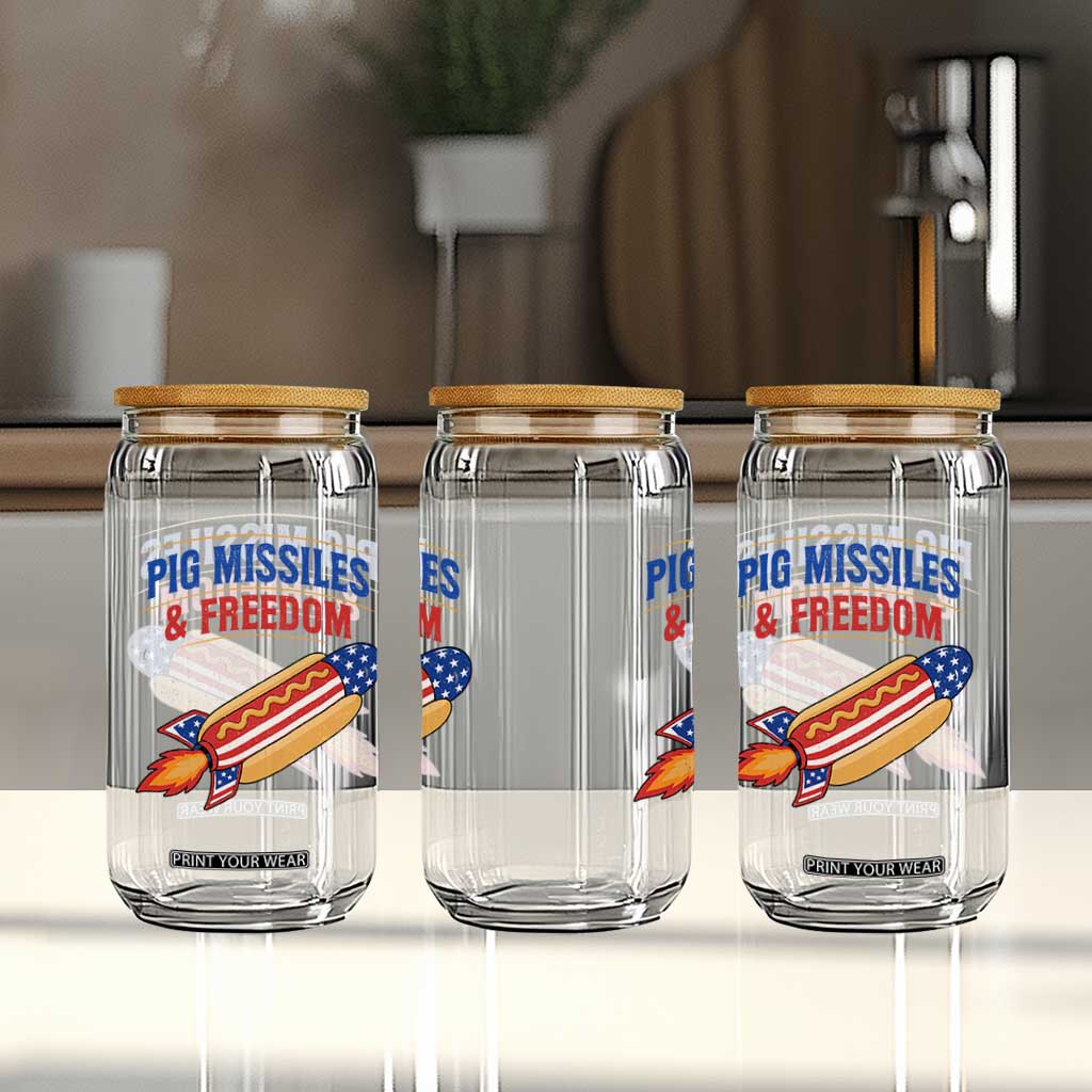 Pig Missiles And Freedom Hot Dog 4th of July Humor Glass Can