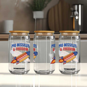 Pig Missiles And Freedom Hot Dog 4th of July Humor Glass Can