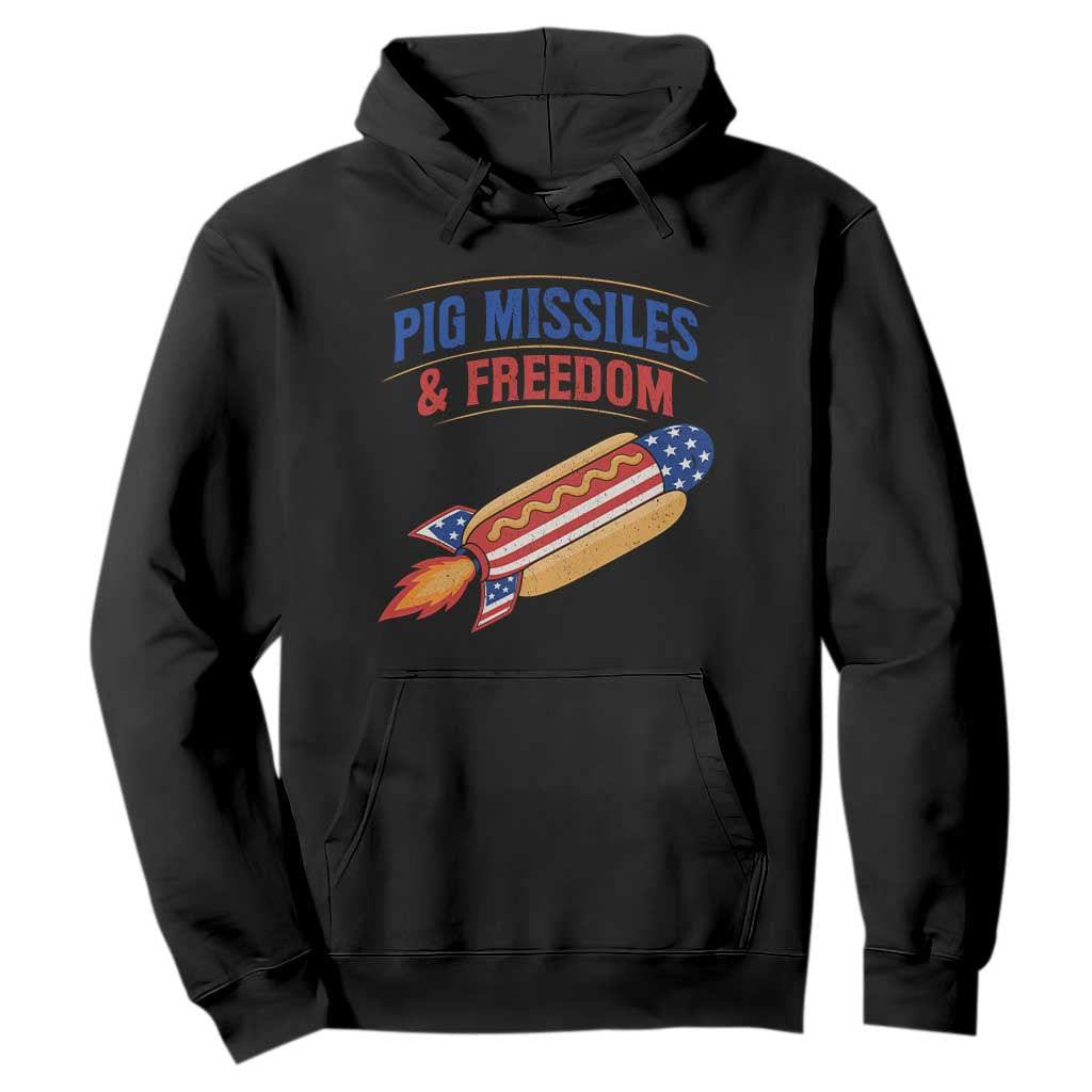 Pig Missiles And Freedom Hot Dog 4th of July Humor Hoodie TS11 Black Print Your Wear