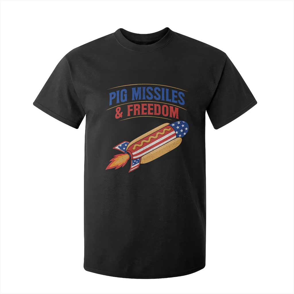Pig Missiles And Freedom Hot Dog 4th of July Humor T Shirt For Kid