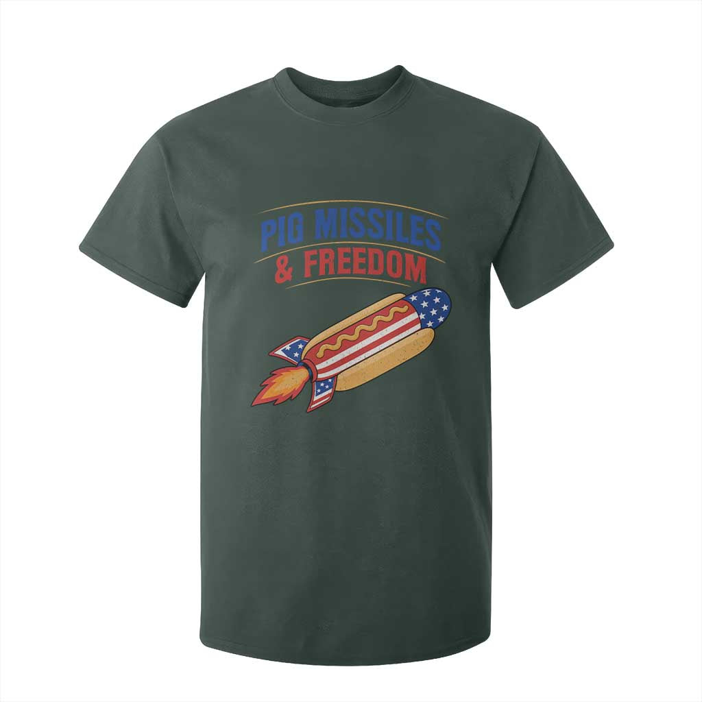 Pig Missiles And Freedom Hot Dog 4th of July Humor T Shirt For Kid