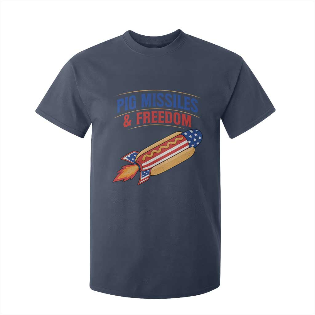 Pig Missiles And Freedom Hot Dog 4th of July Humor T Shirt For Kid