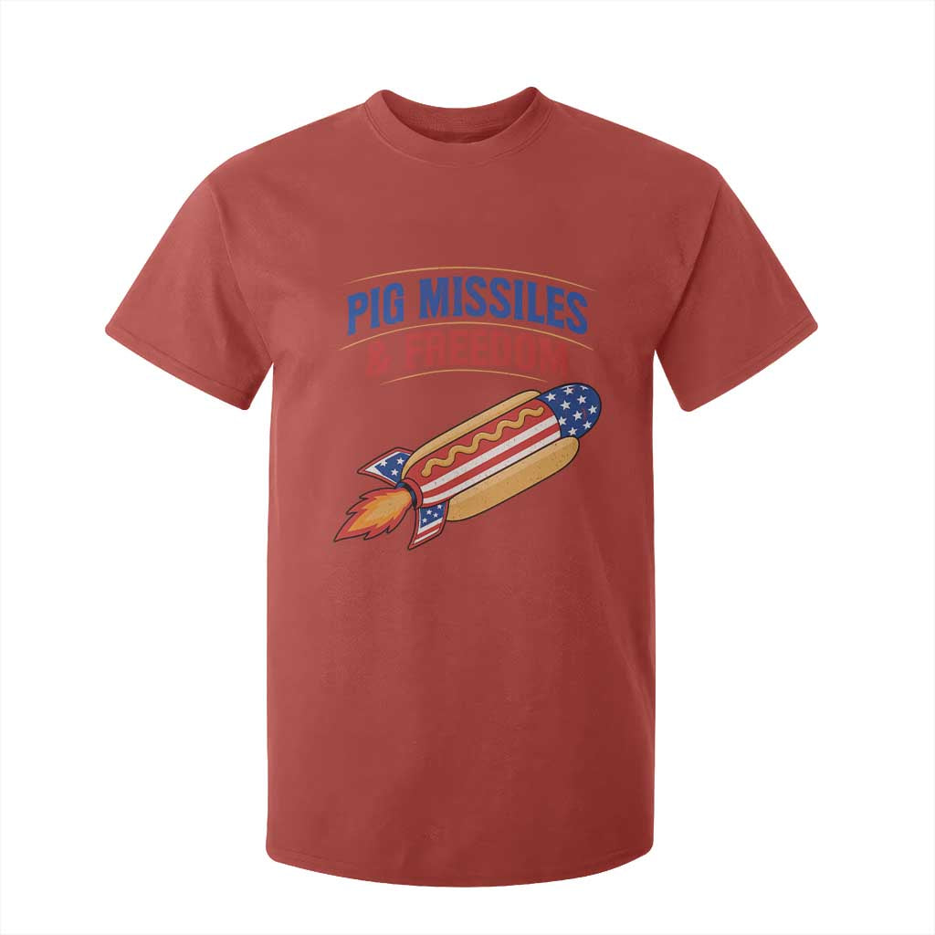 Pig Missiles And Freedom Hot Dog 4th of July Humor T Shirt For Kid
