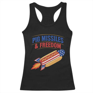Pig Missiles And Freedom Hot Dog 4th of July Humor Racerback Tank Top