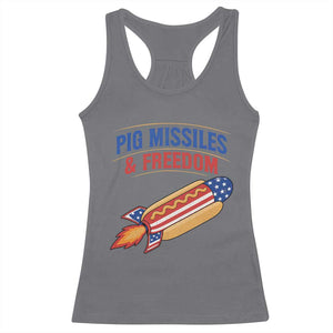 Pig Missiles And Freedom Hot Dog 4th of July Humor Racerback Tank Top