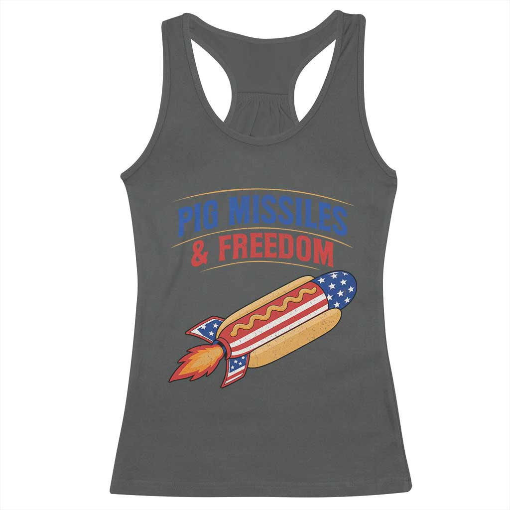 Pig Missiles And Freedom Hot Dog 4th of July Humor Racerback Tank Top