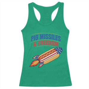 Pig Missiles And Freedom Hot Dog 4th of July Humor Racerback Tank Top